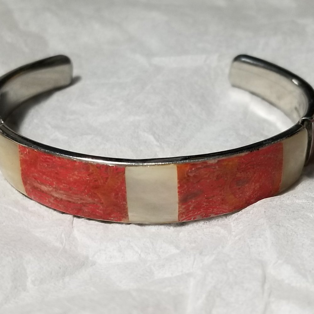 Vintage Red and White Abalone cuff Bracelet